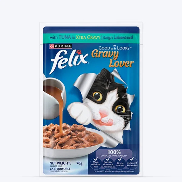 Felix Gravy Lover Tuna Chunks Adult Complete & Balanced Cat Wet Food (Pack of 96)
