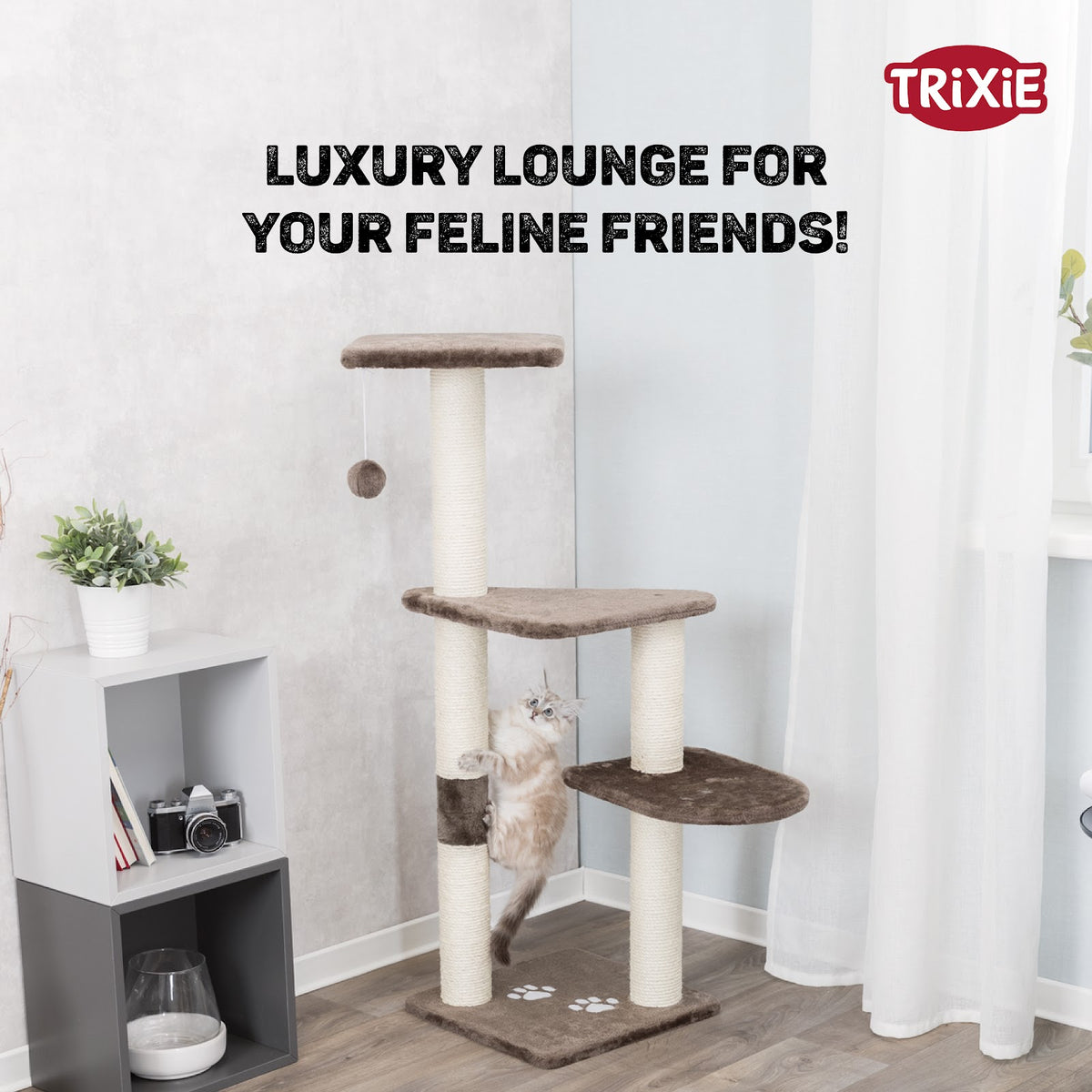 Trixie Altea Scratching Post, Platinum Grey with paw prints, 117 cm