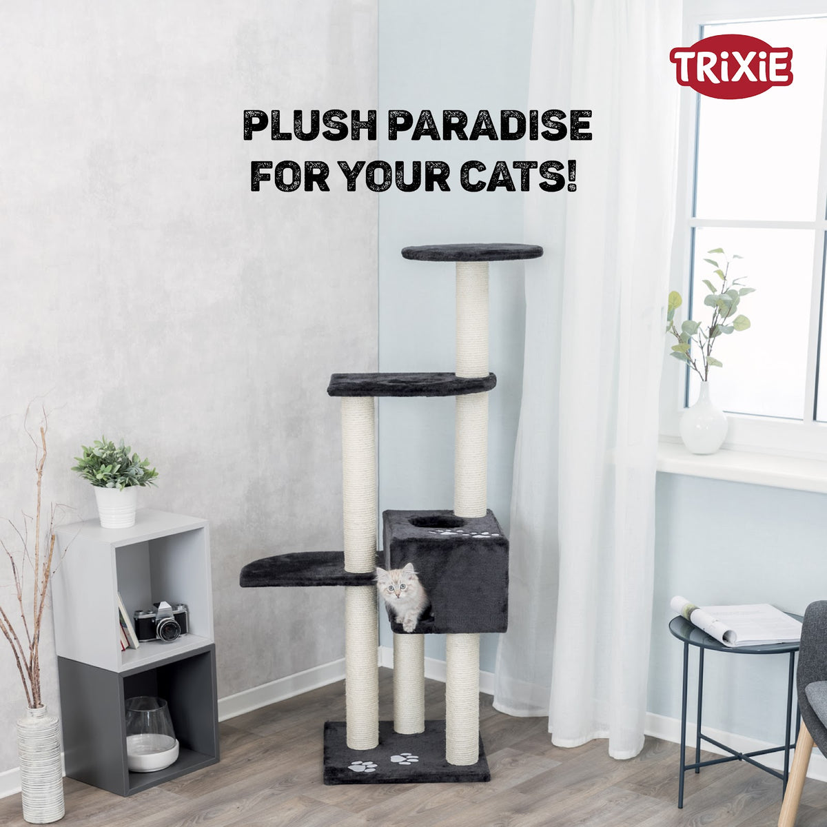 Trixie Alicante Scratching Cat Tree, Grey, 43 x 43 x 142 cm