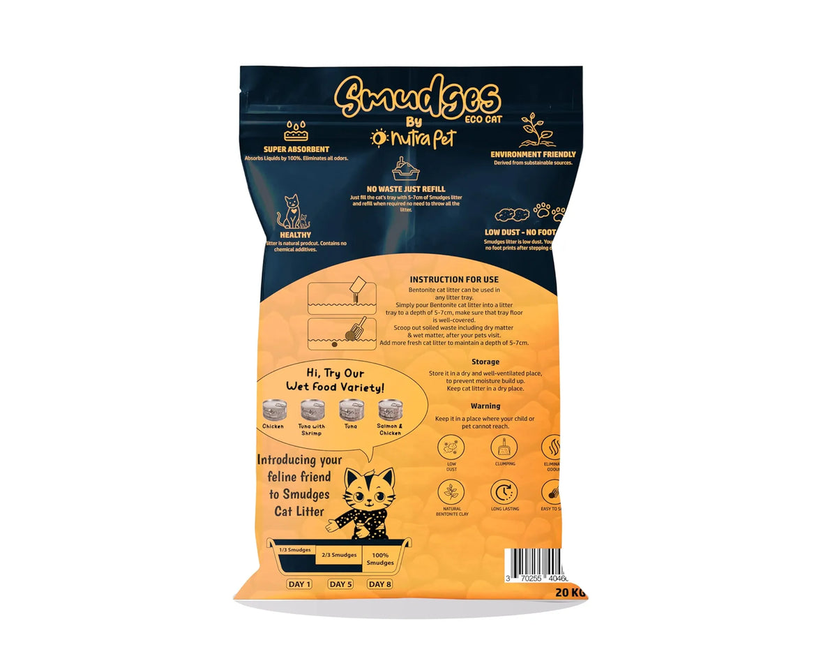 Smudges Eco cat Bentonite Clumping Cat Litter 20 Kgs - Lemon Scented