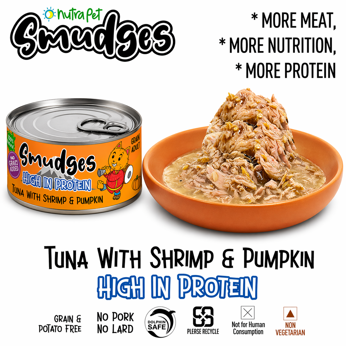 Smudges Adult Cat Tuna Flakes With Shrimp & Pumpkin in Gravy 80g