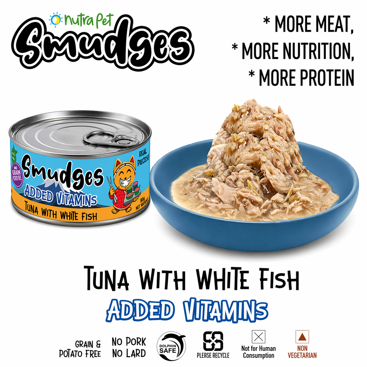 Smudges Adult Cat Wet Food – Tuna with White Fish in Gravy 80g
