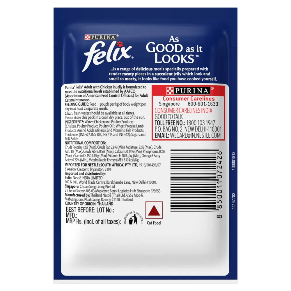 Felix Chicken in Jelly Complete & Balanced Adult Cat Wet Food (Pack of 6)