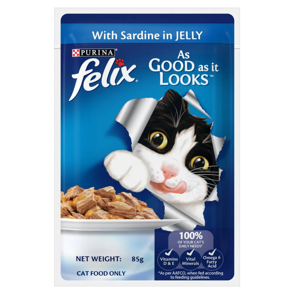 Felix Sardine in Jelly Complete & Balanced Adult Cat Wet Food (Pack of 96)