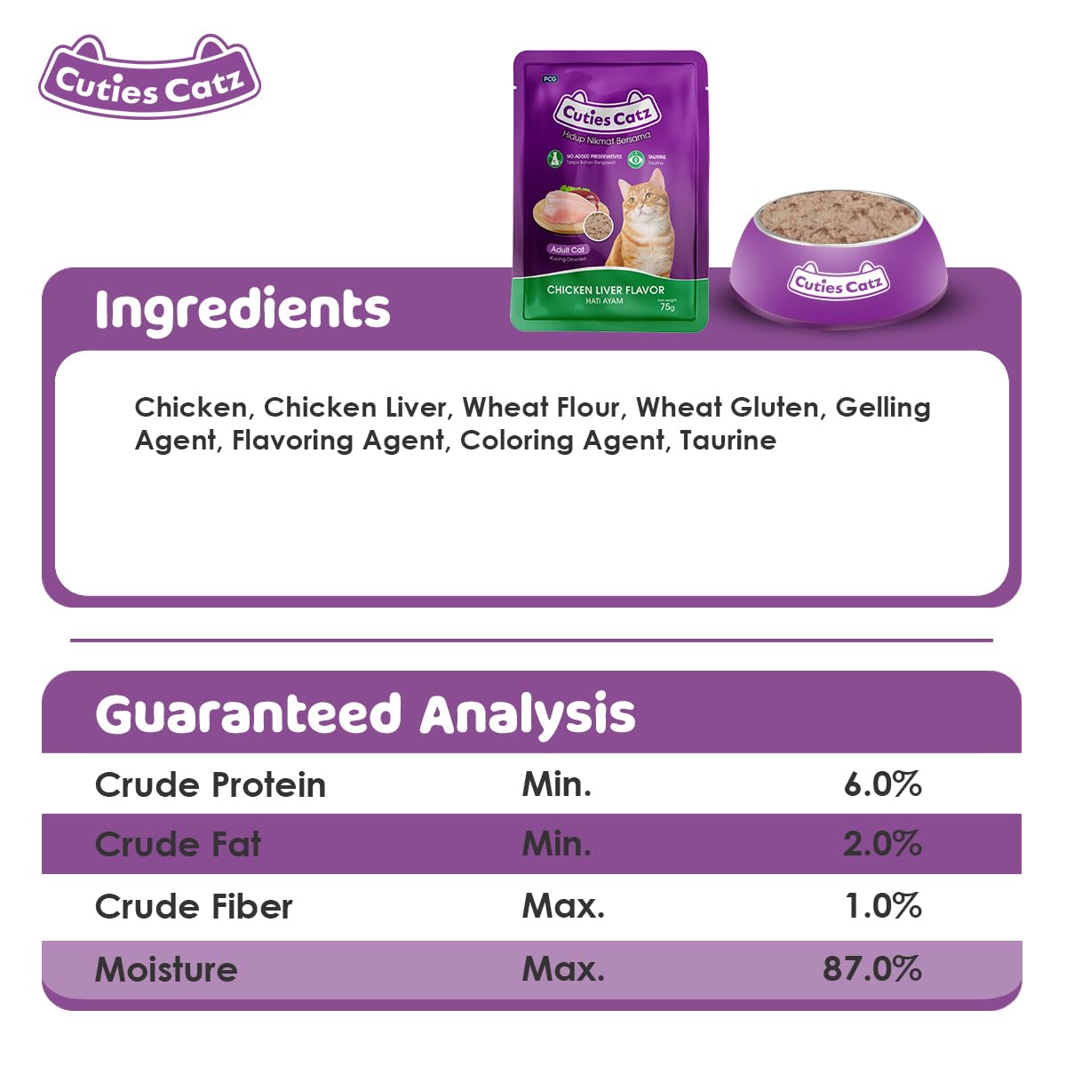 CutieCatz Adult Wet Cat Food – Chicken (75g Pouch)