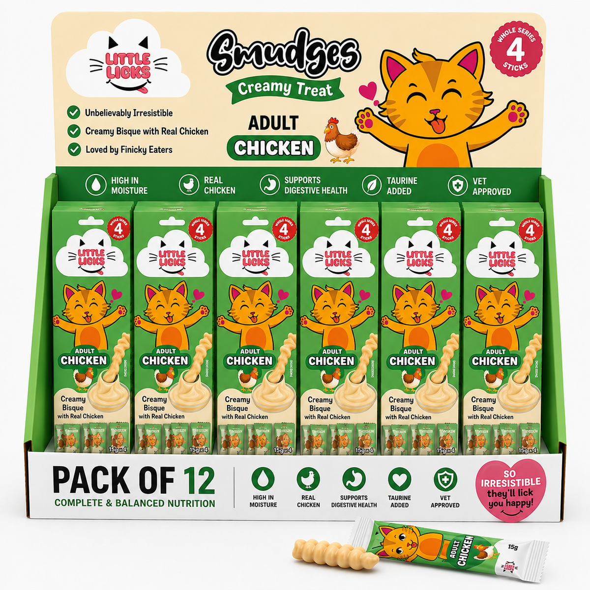 Smudges Little Licks Chicken Creamy Bisque Treats for Adult Cat 4 x 15g
