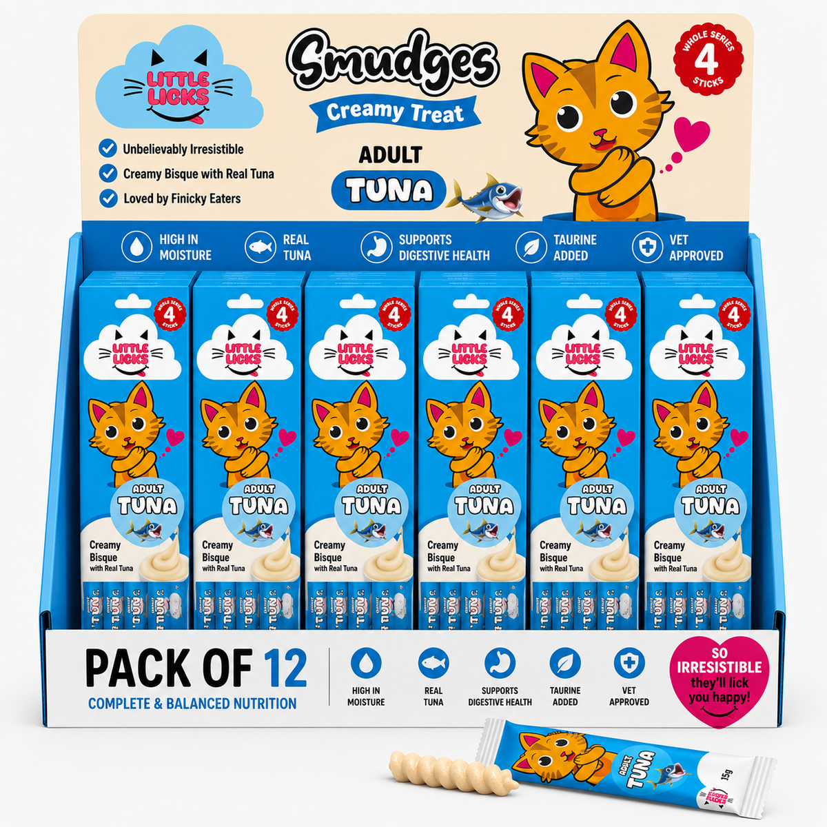 Smudges Little Licks Tuna Creamy Bisque Treats for Adult Cat 4 x 15g