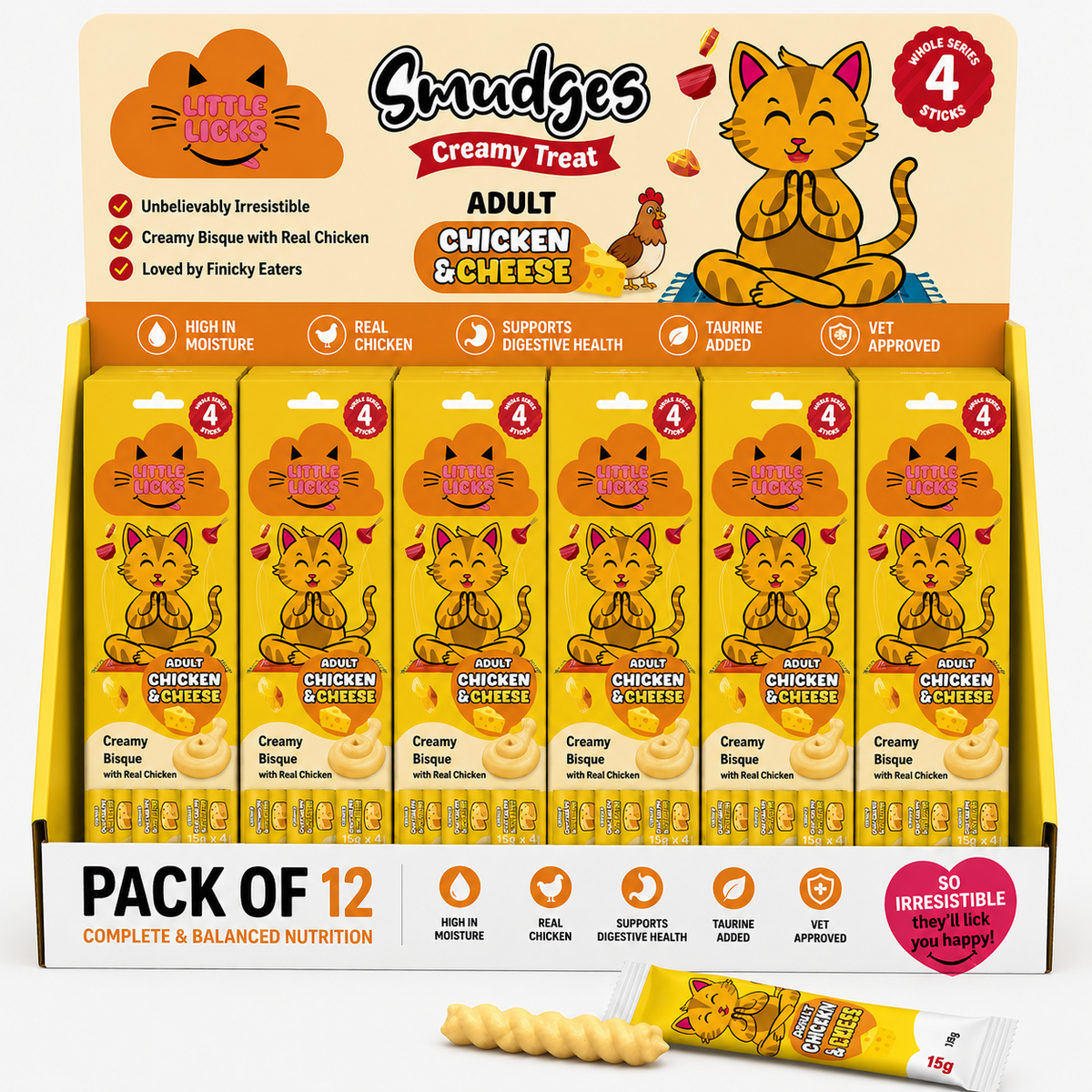 Smudges Little Licks Chicken & Cheese Creamy Bisque Treats for Adult Cat 4 x 15g