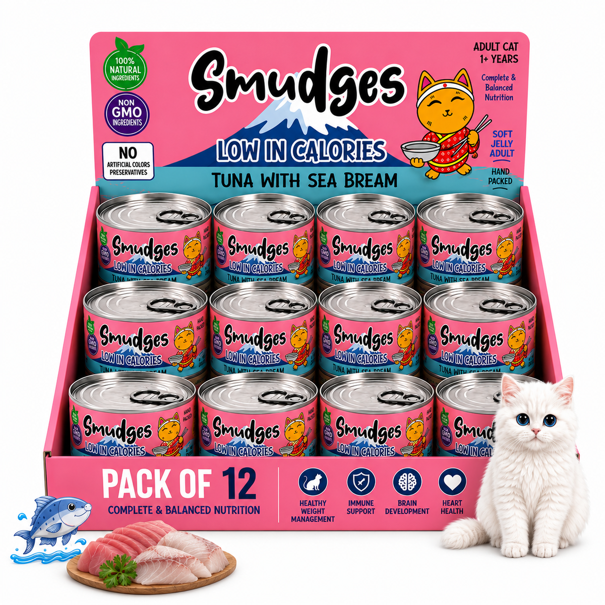Smudges Adult Cat Tuna Flakes With Sea Bream in Soft Jelly 80g