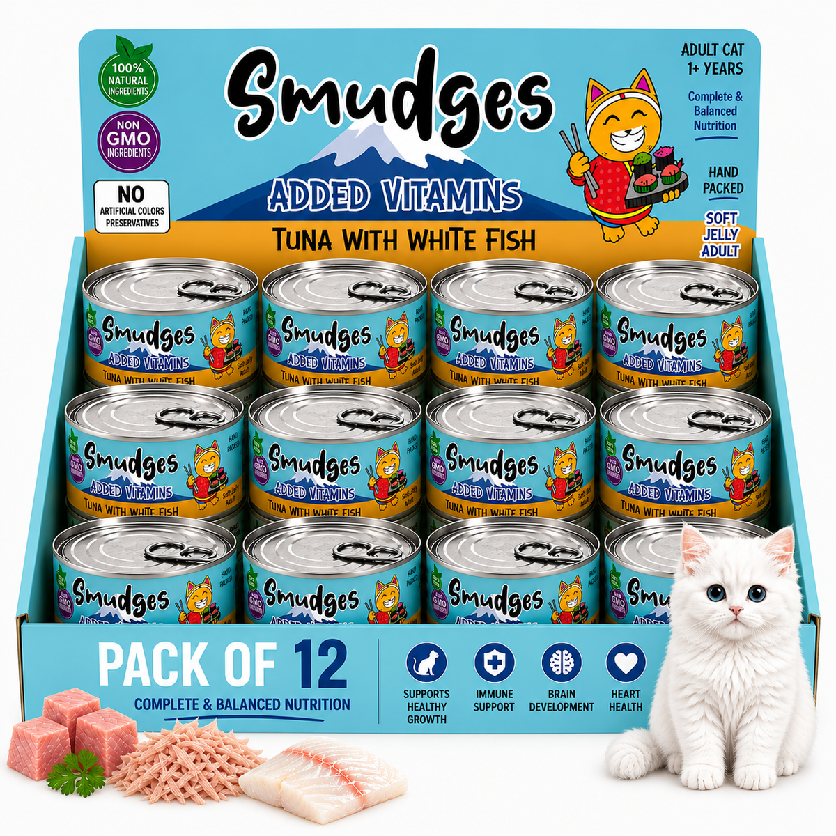 Smudges Adult Cat Wet Food – Tuna with White Fish in Gravy 80g