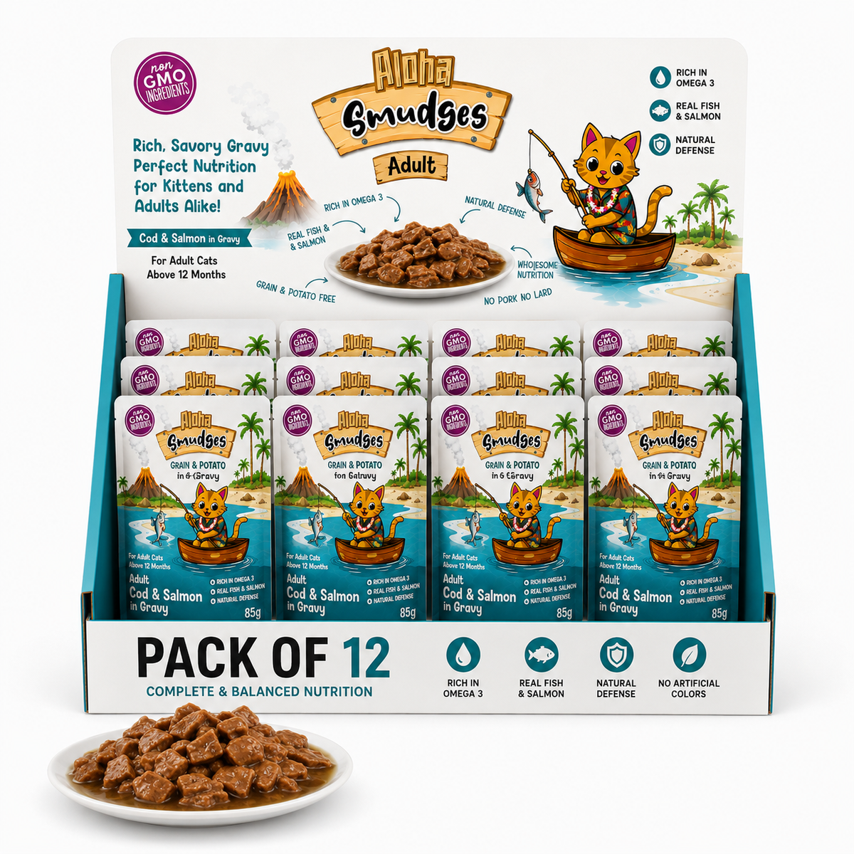 Aloha Smudges Cod & Salmon Adult Cat wet food in Gravy 85g Pouch