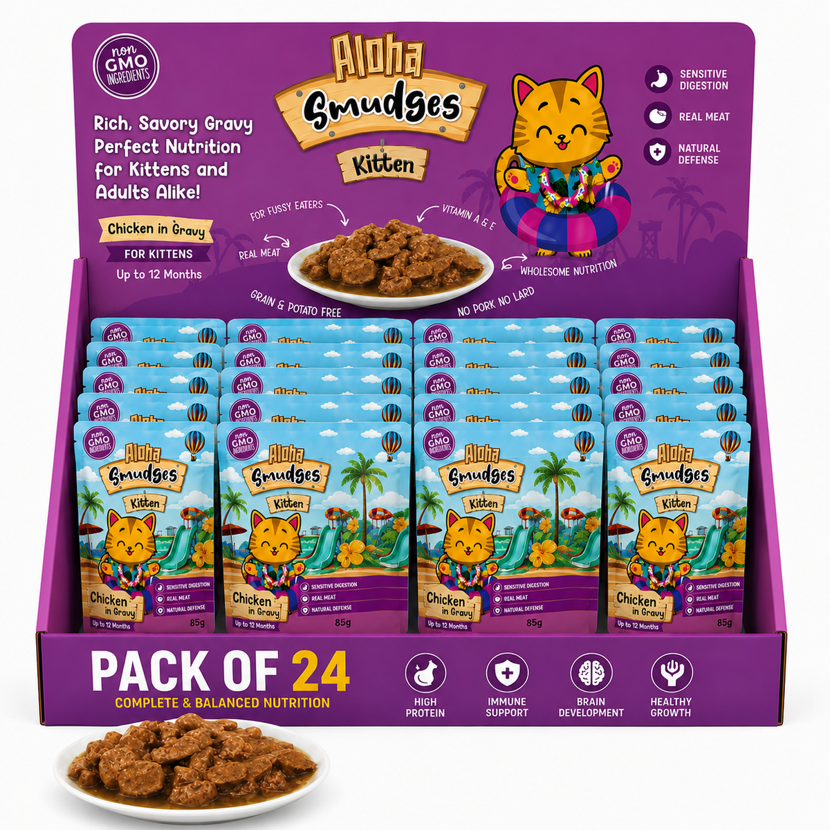 Aloha Smudges Chicken Kitten Cat wet food in Gravy 85g Pouch