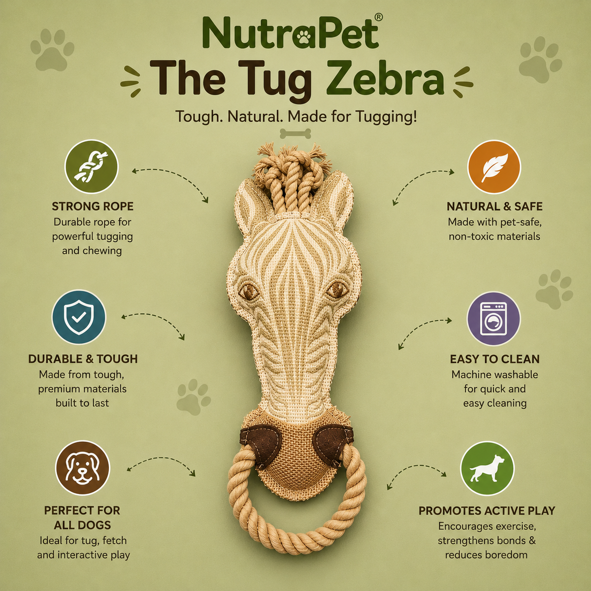 Nutrapet Tug Zebra Dog Toy