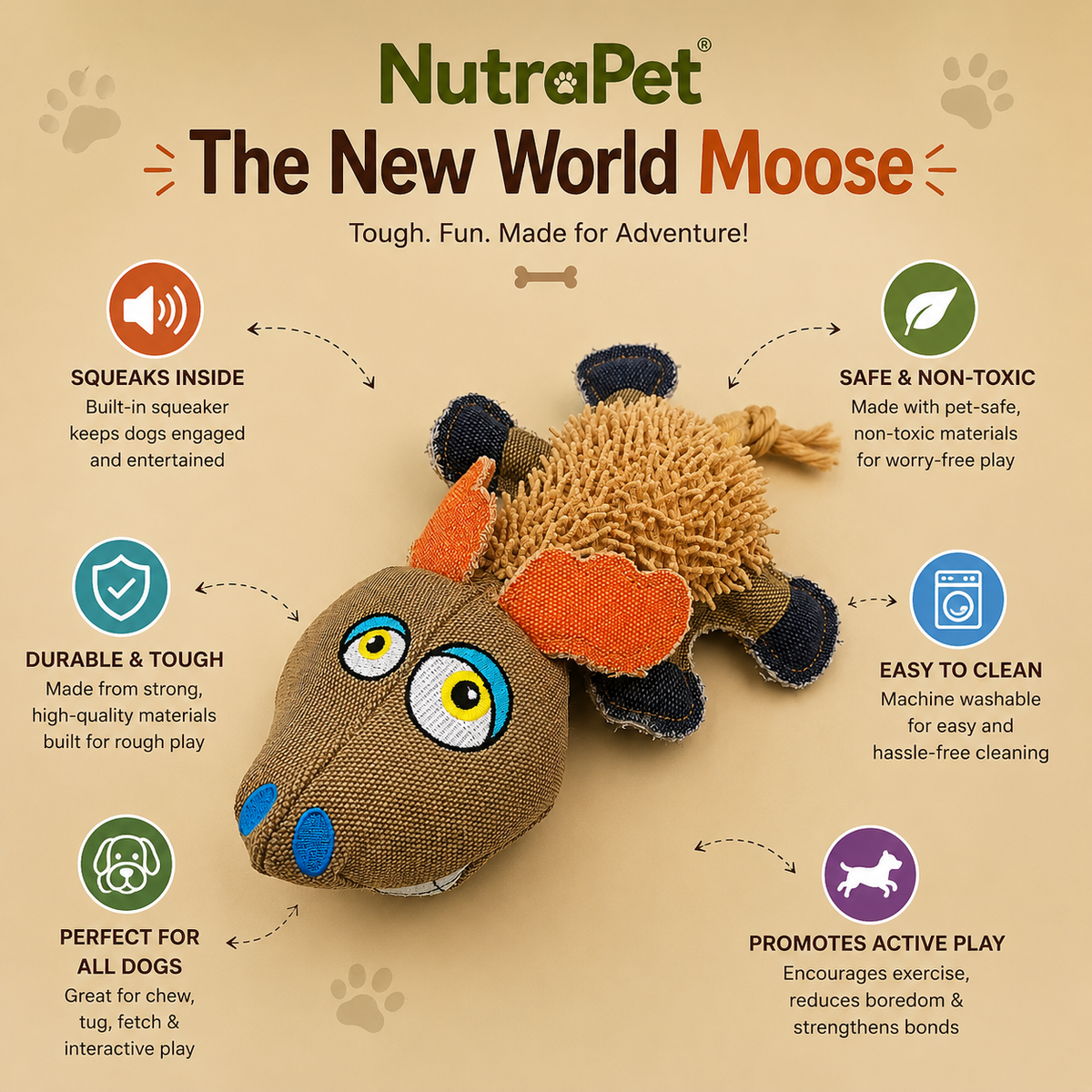 Nutrapet New World Moose Dog Toy