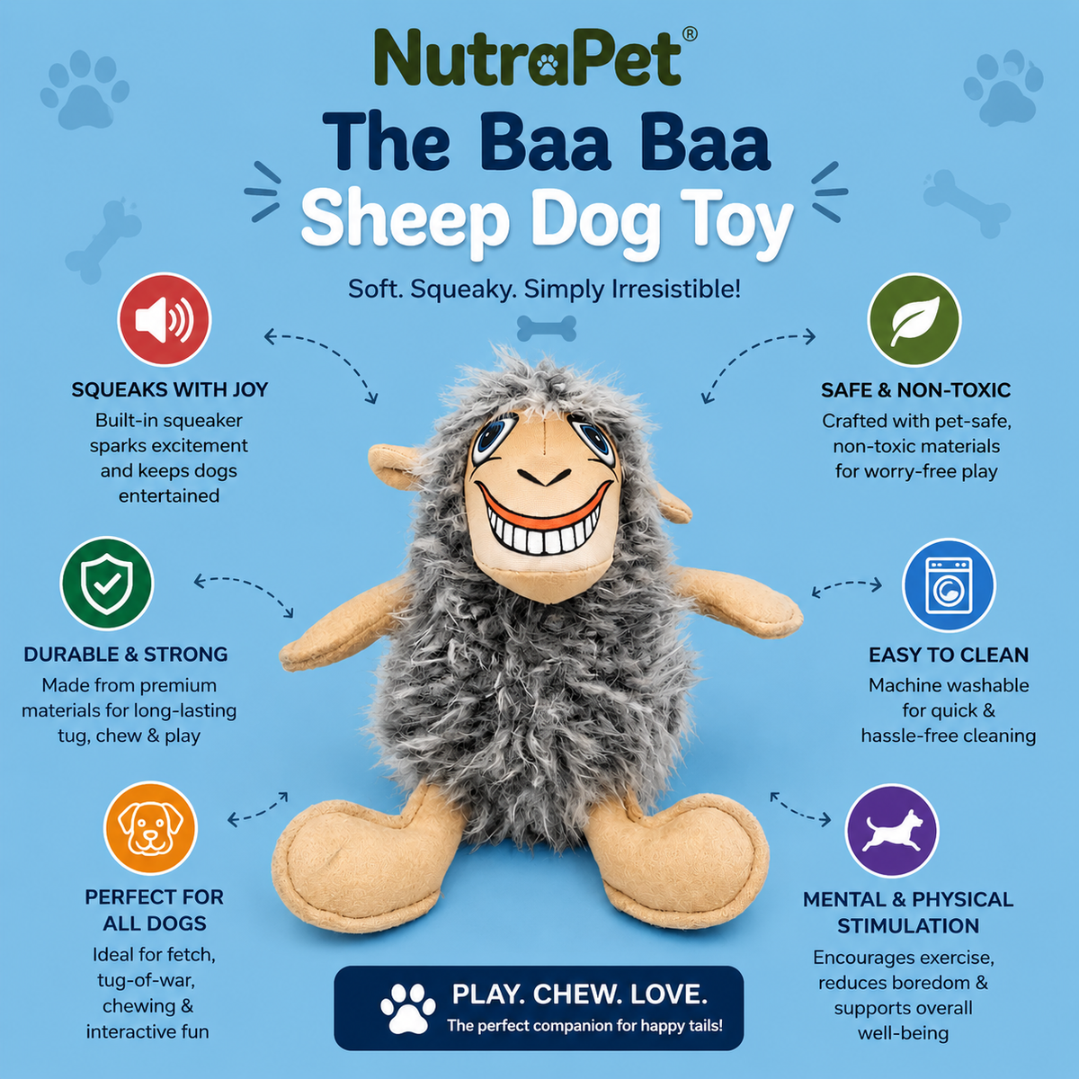 Nutrapet Baa Baa Sheep Dog Toy
