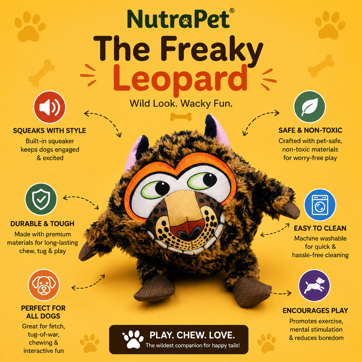 Nutrapet Freaky Leopard Dog Toy