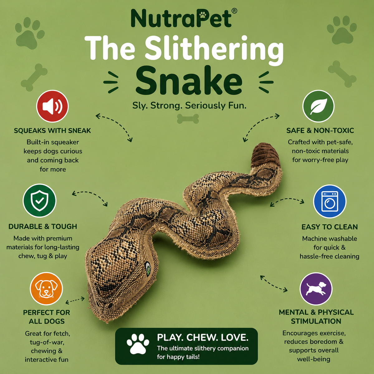 Nutrapet Slithering Snake Dog Toy