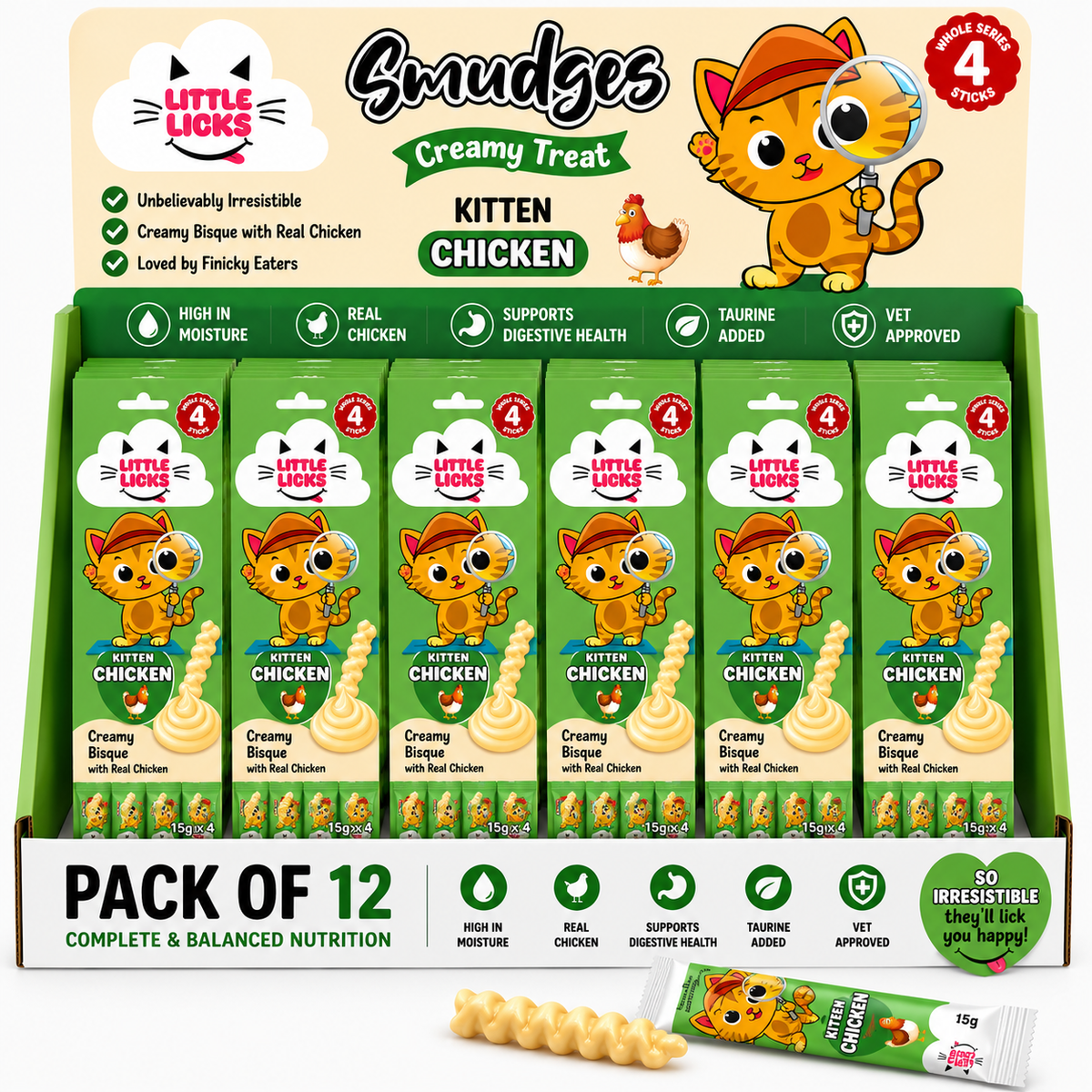 Smudges Little Licks Chicken Creamy Bisque Treats for Kitten Cat 4 x 15g