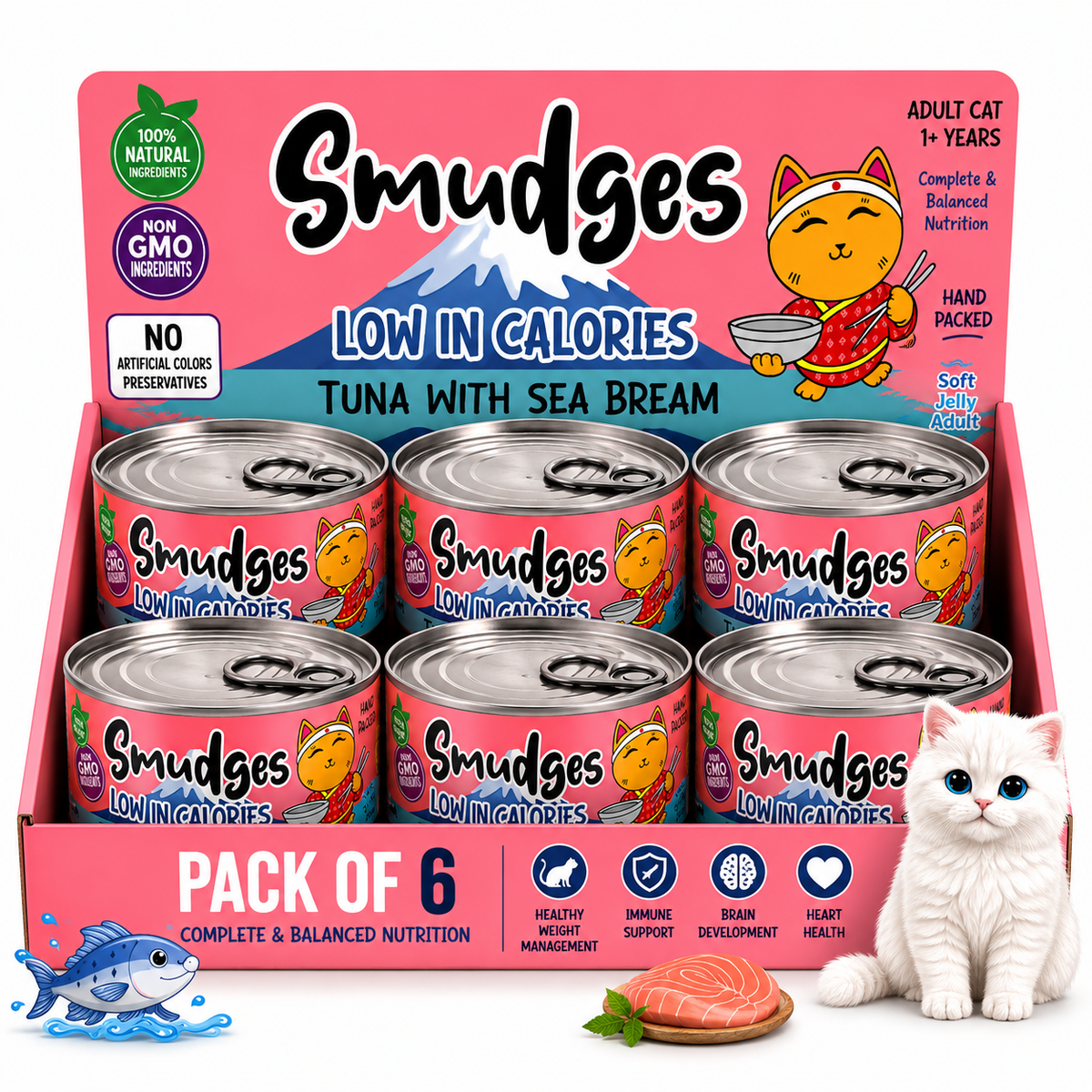Smudges Adult Cat Tuna Flakes With Sea Bream in Soft Jelly 80g