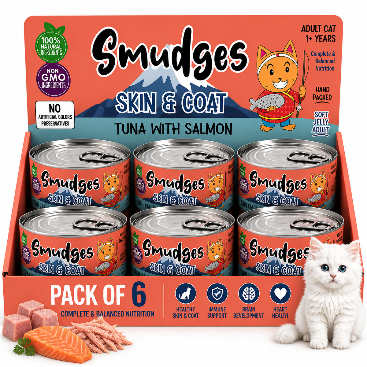 Smudges Adult Cat Tuna Flakes With Salmon in Soft Jelly 80g