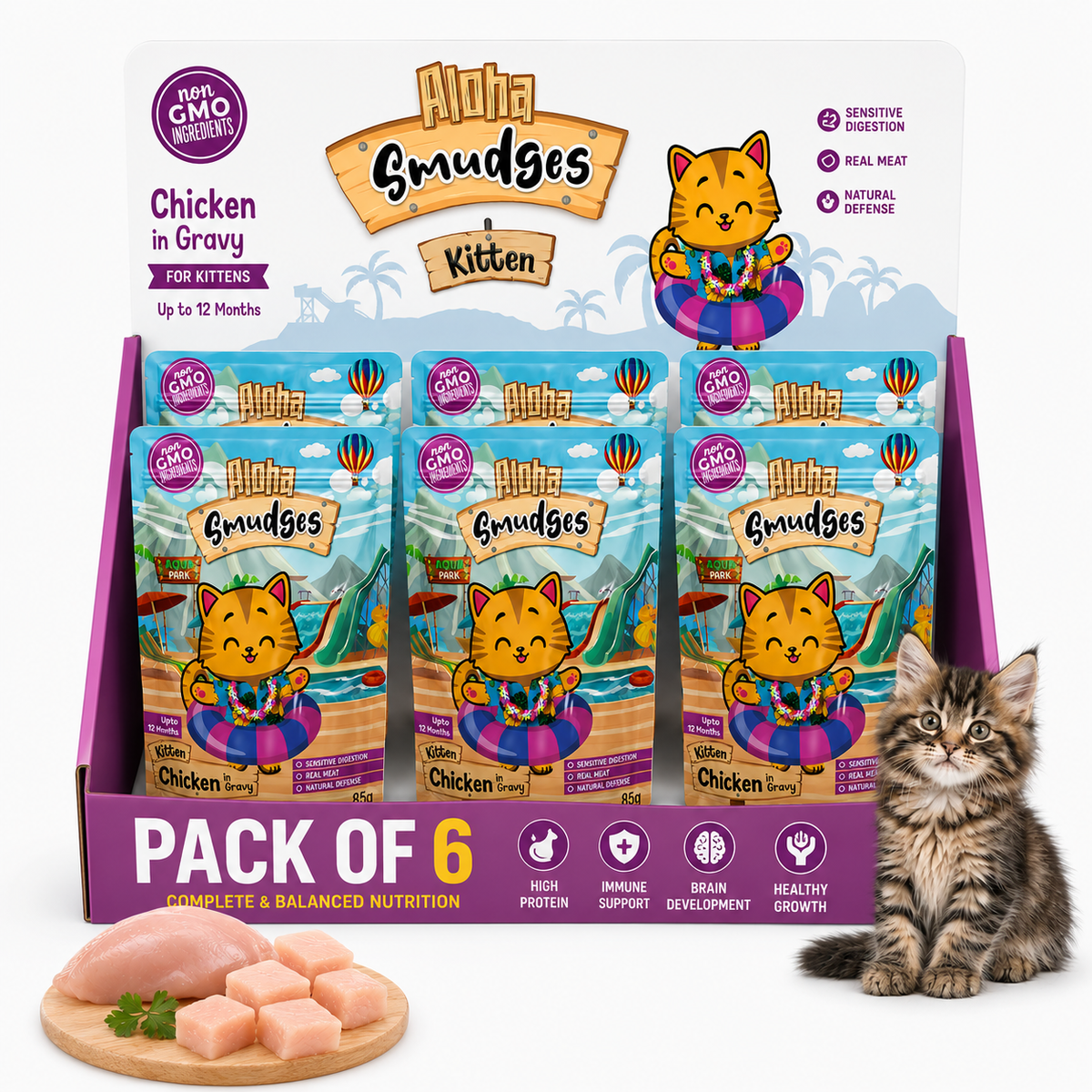 Aloha Smudges Chicken Kitten Cat wet food in Gravy 85g Pouch