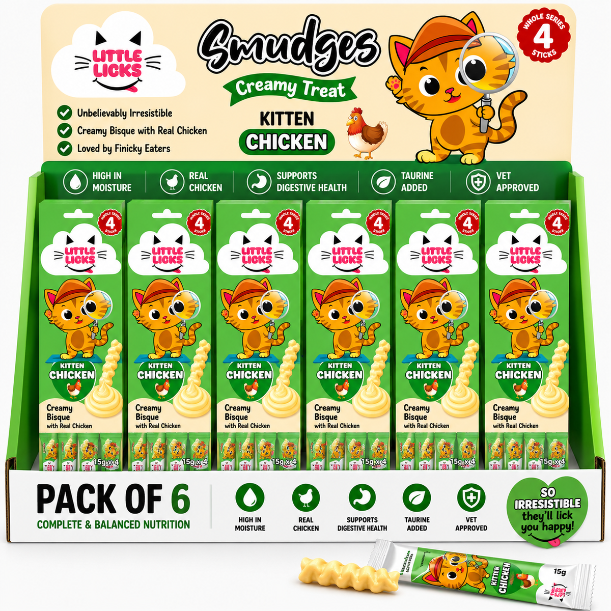 Smudges Little Licks Chicken Creamy Bisque Treats for Kitten Cat 4 x 15g