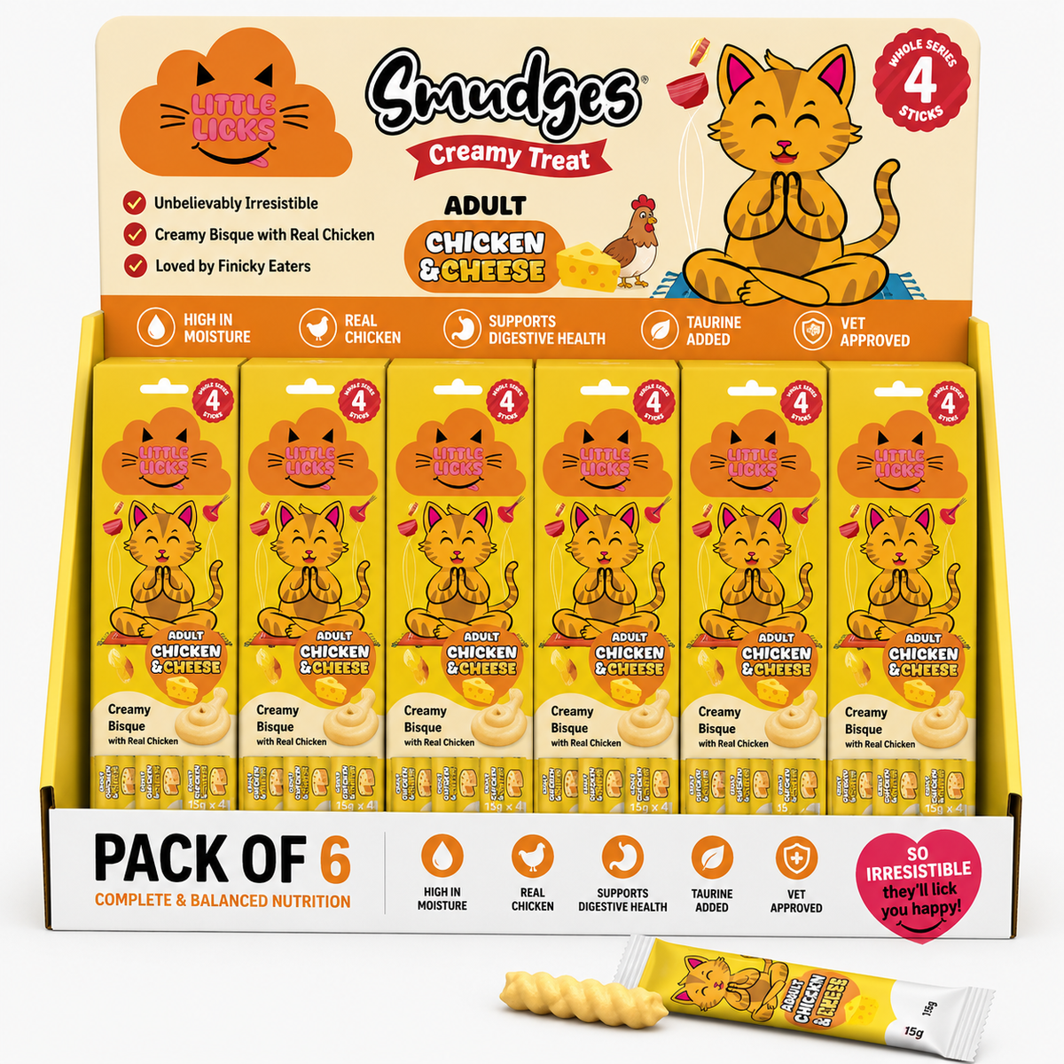 Smudges Little Licks Chicken & Cheese Creamy Bisque Treats for Adult Cat 4 x 15g