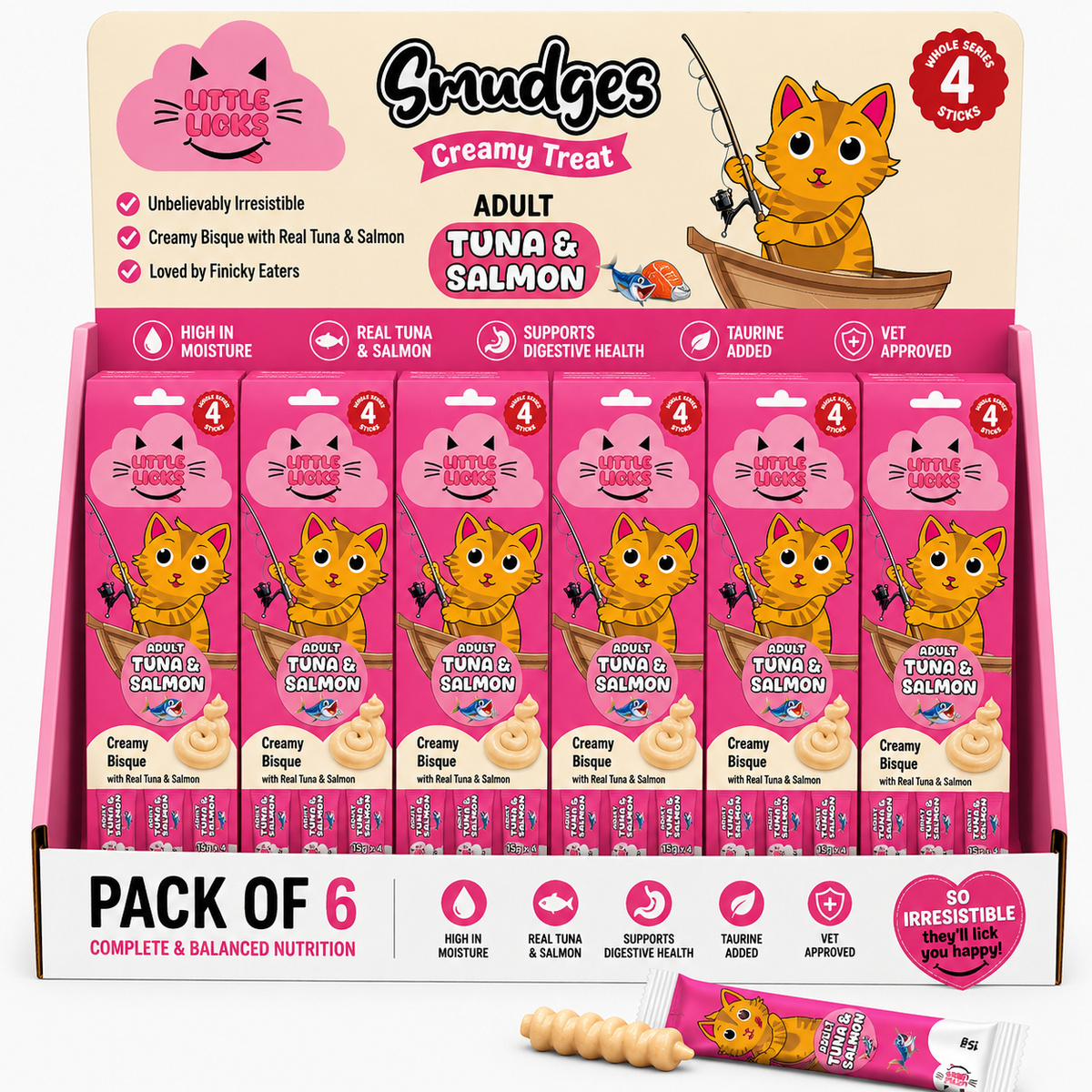 Smudges Little Licks Tuna & Salmon Creamy Bisque Treats for Adult Cat 4 x 15g