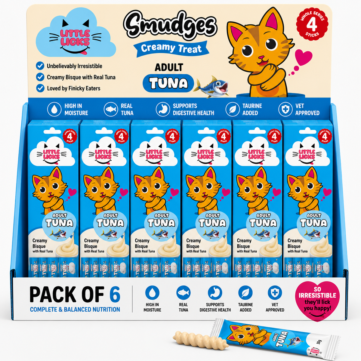 Smudges Little Licks Tuna Creamy Bisque Treats for Adult Cat 4 x 15g