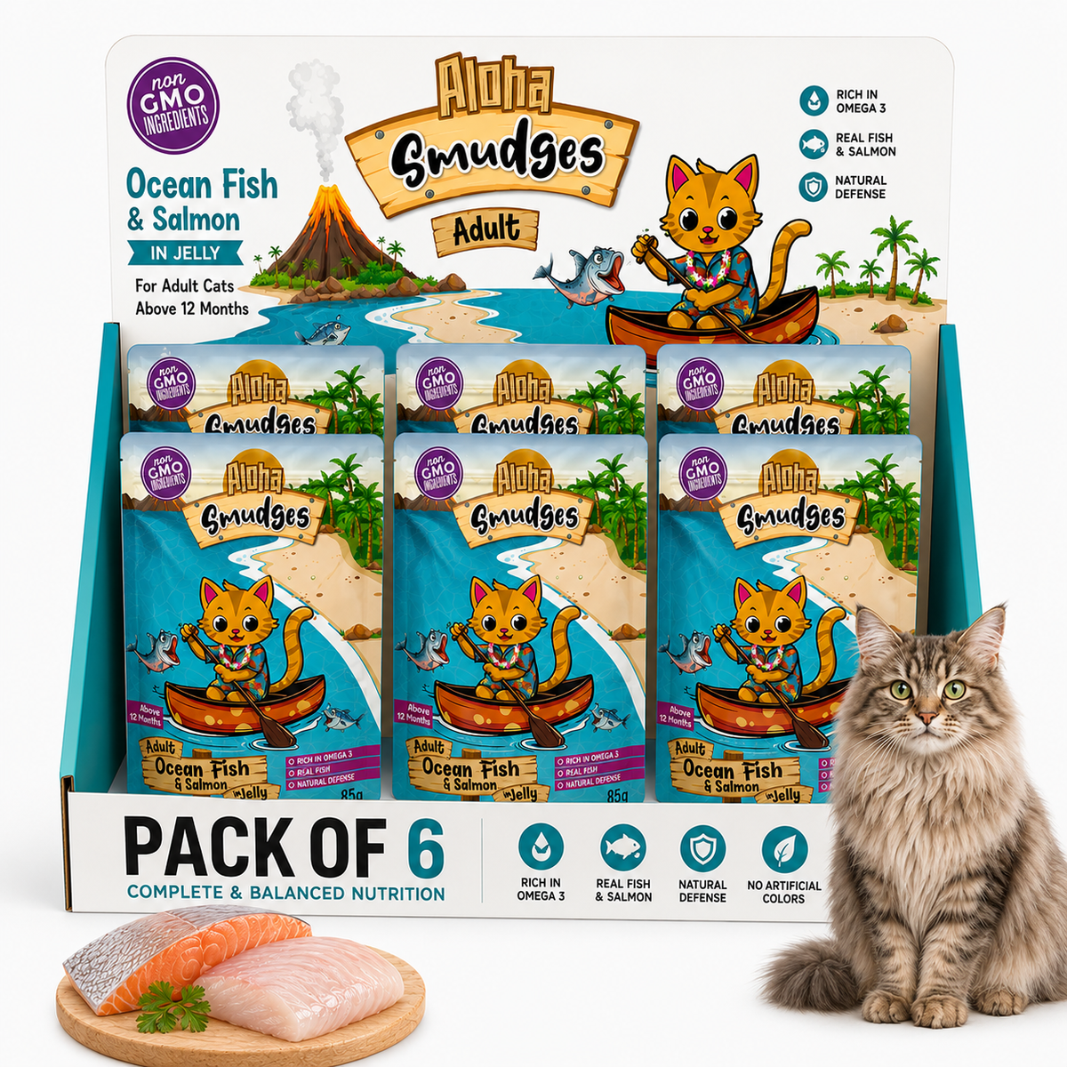 Aloha Smudges Ocean Fish & Salmon Adult Cat wet food in Jelly 85g Pouch
