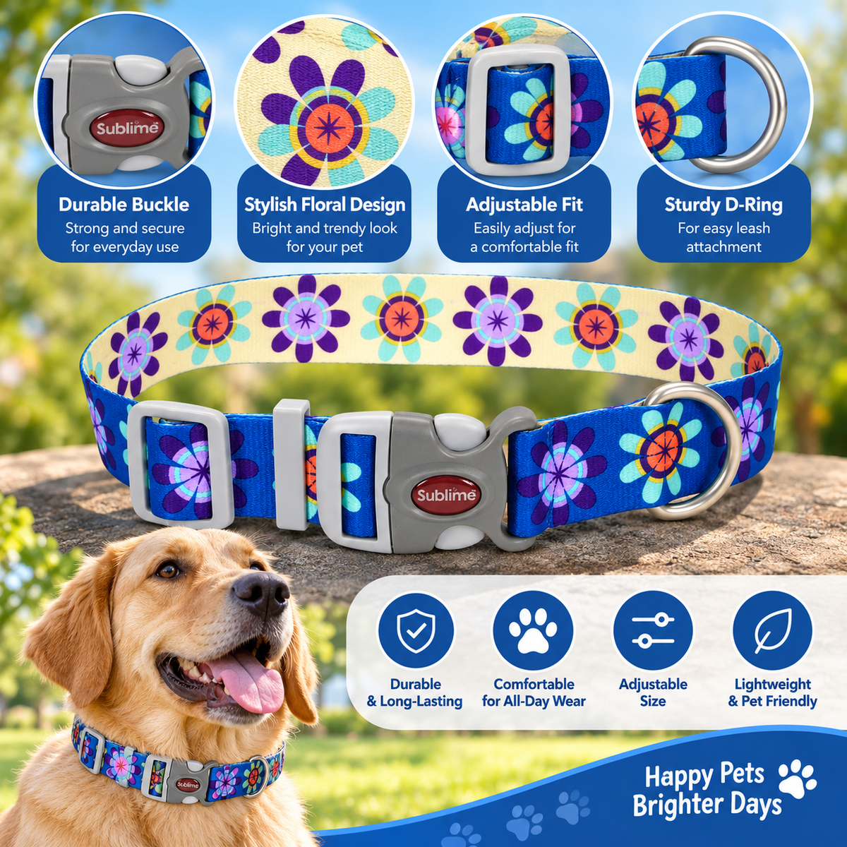 Coastal Pet Products Sublime Adjustable Dog Collar – Flowers, 1.5" x 18–26"