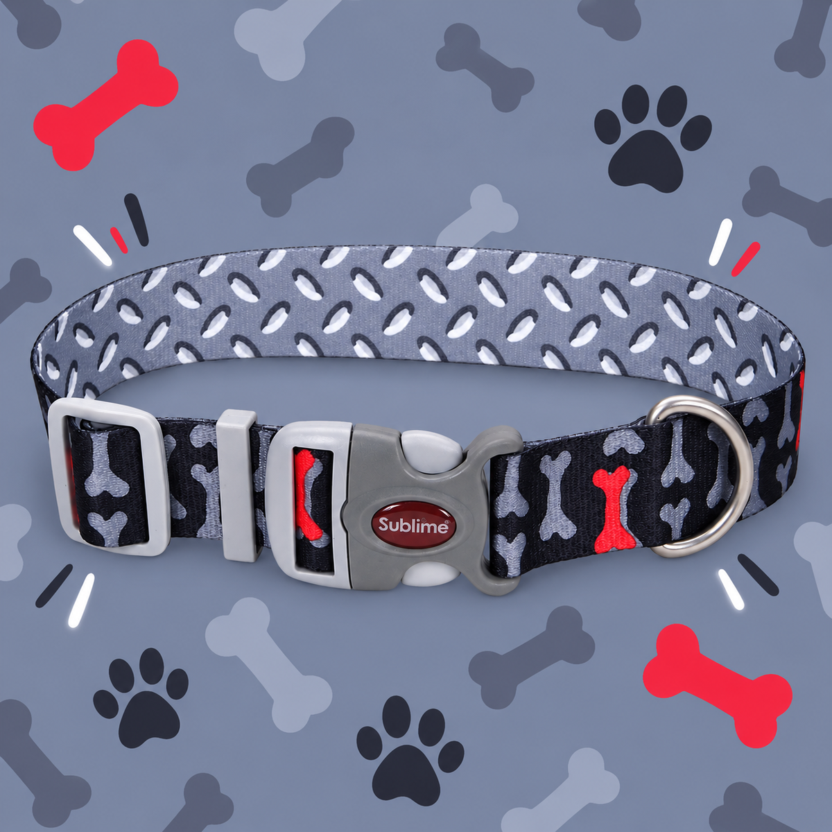 Coastal Pet Products Sublime Adjustable Dog Collar – Bones Metal Plate, 1.5" x 18–26"