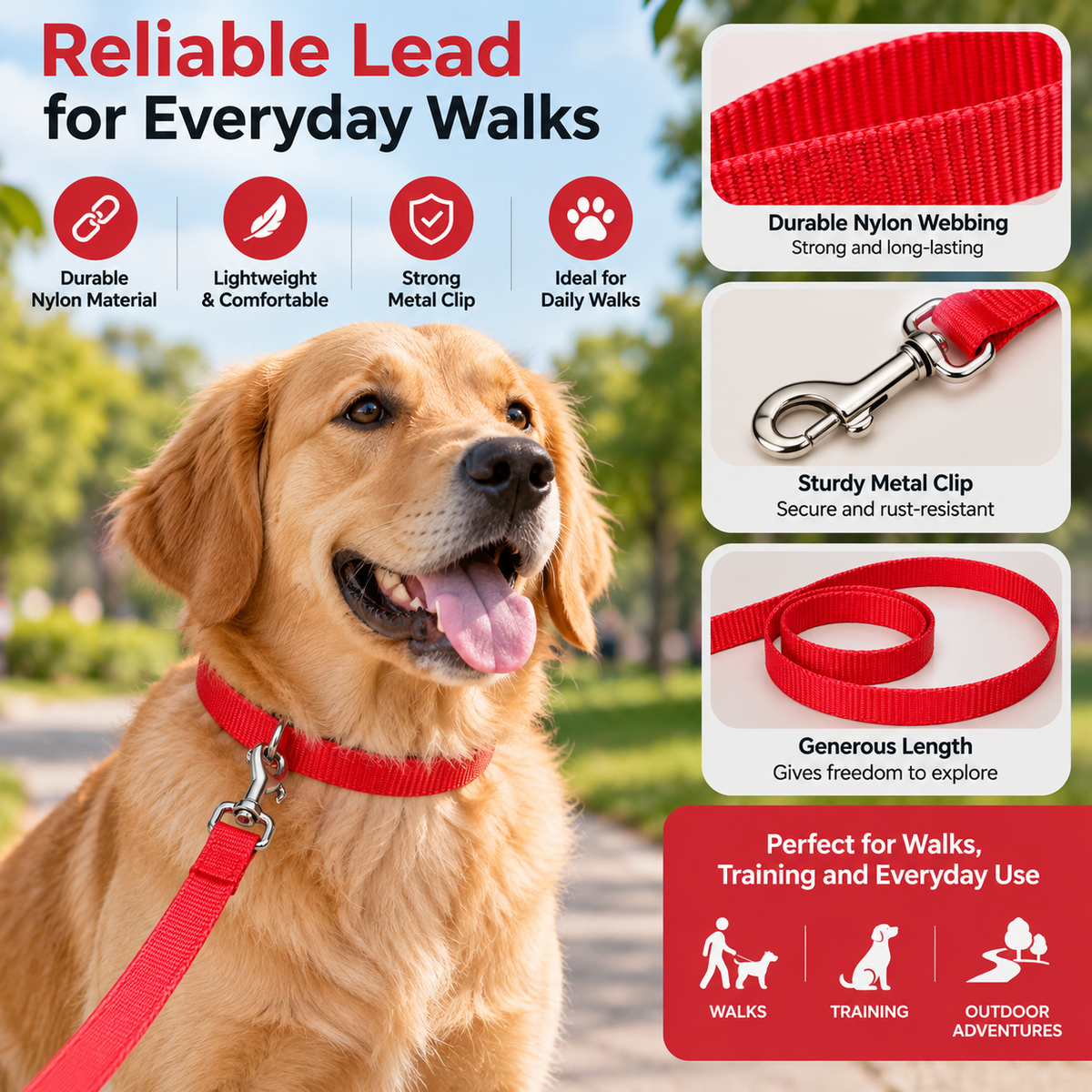 Coastal Pet Nylon Dog Lead – Red, 4 ft x 3/8 in