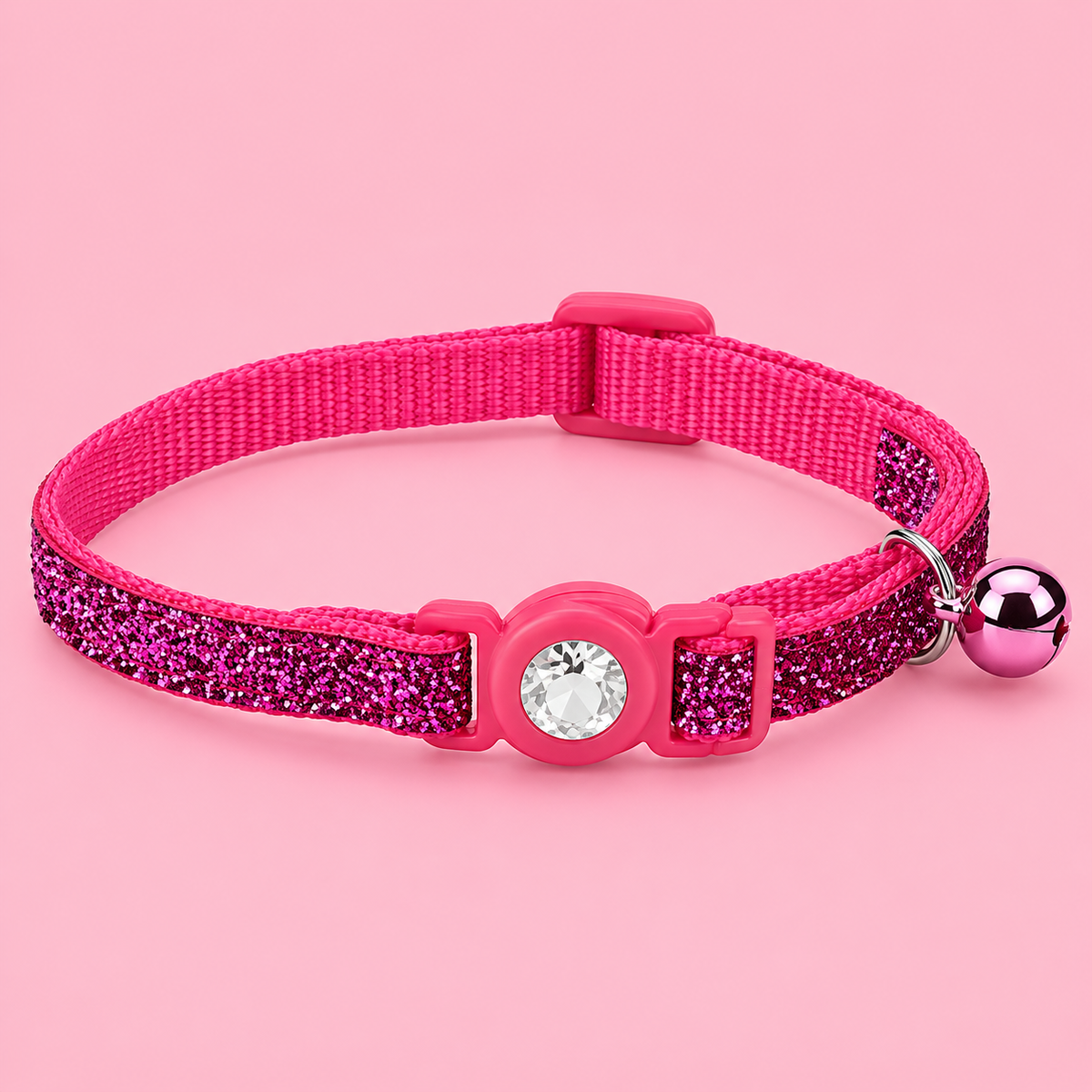 Safe Cat Jeweled Adjustable Breakaway Cat Collar – Pink Glitter, 3/8" x 8–12"
