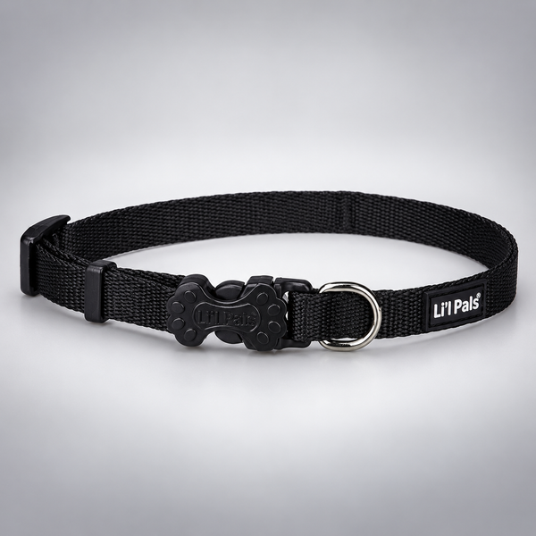 Coastal Li'l Pals Nylon Adjustable Dog Collar – Black, X-Small, 5/16" x 8–12"