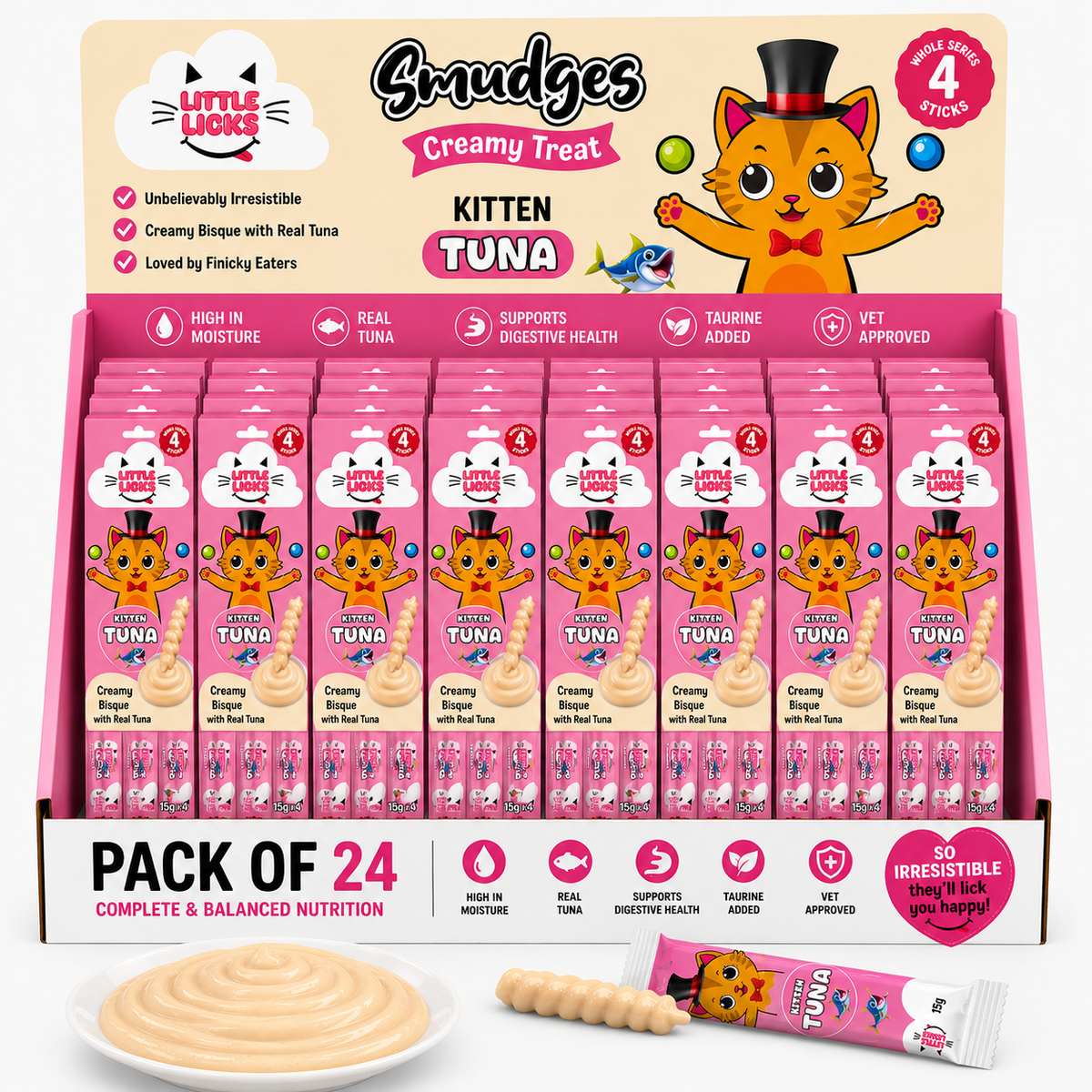Smudges Little Licks Tuna Creamy Bisque Treats for Kitten Cat 4 x 15g