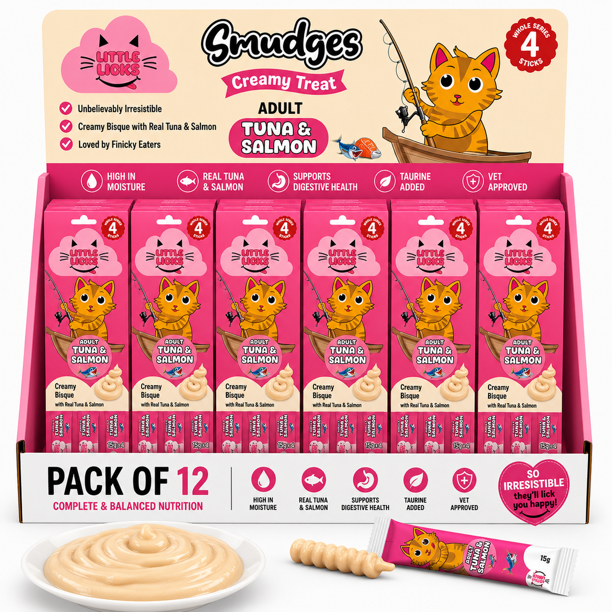 Smudges Little Licks Tuna & Salmon Creamy Bisque Treats for Adult Cat 4 x 15g