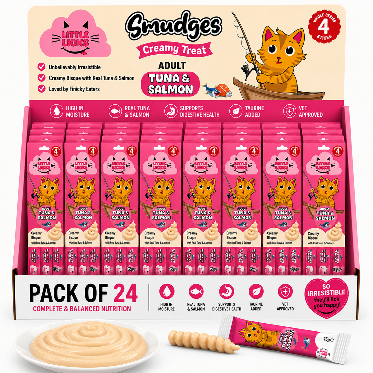 Smudges Little Licks Tuna & Salmon Creamy Bisque Treats for Adult Cat 4 x 15g