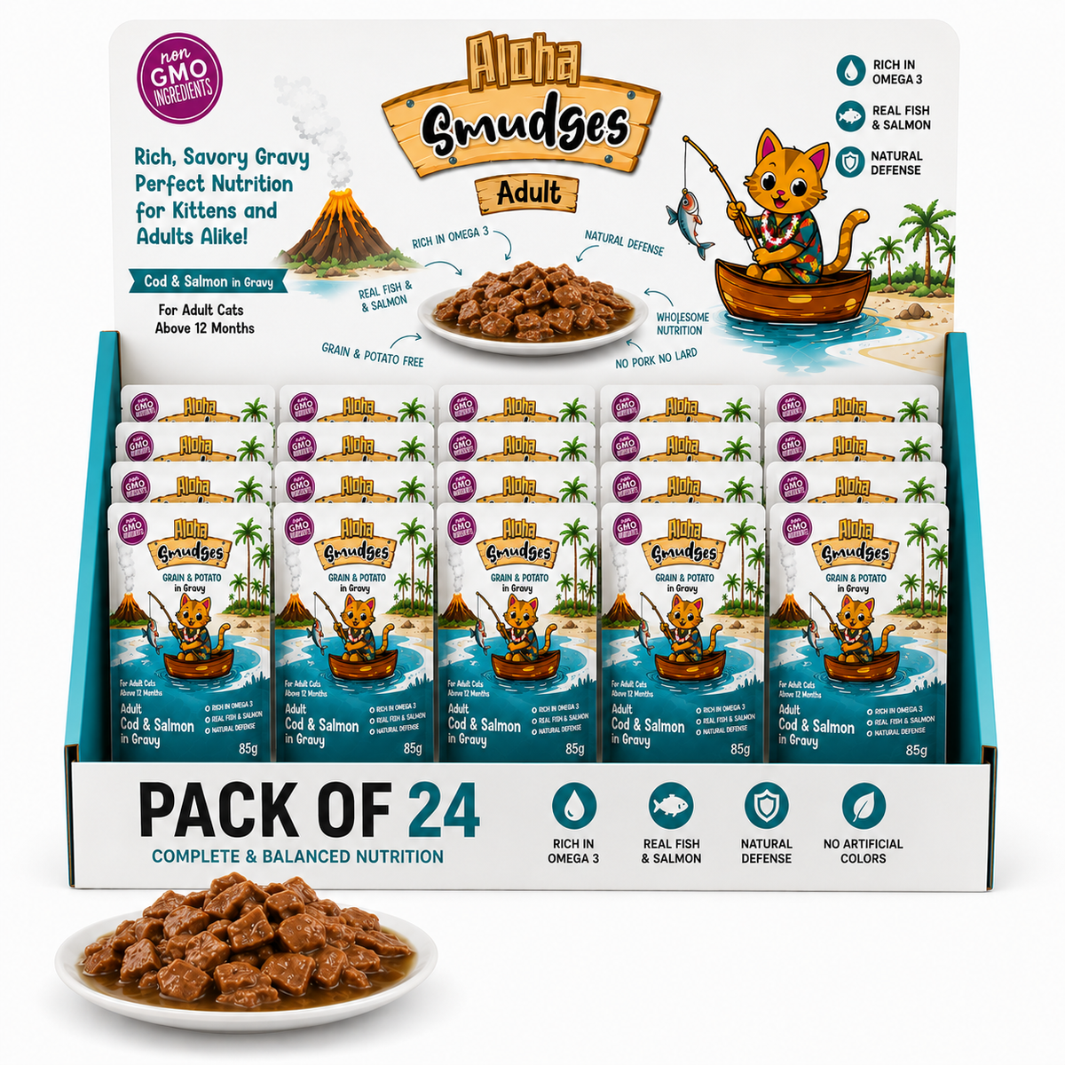 Aloha Smudges Cod & Salmon Adult Cat wet food in Gravy 85g Pouch