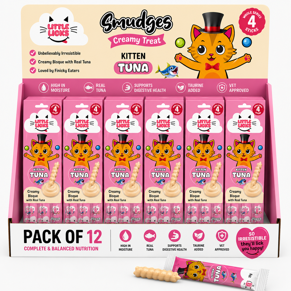 Smudges Little Licks Tuna Creamy Bisque Treats for Kitten Cat 4 x 15g