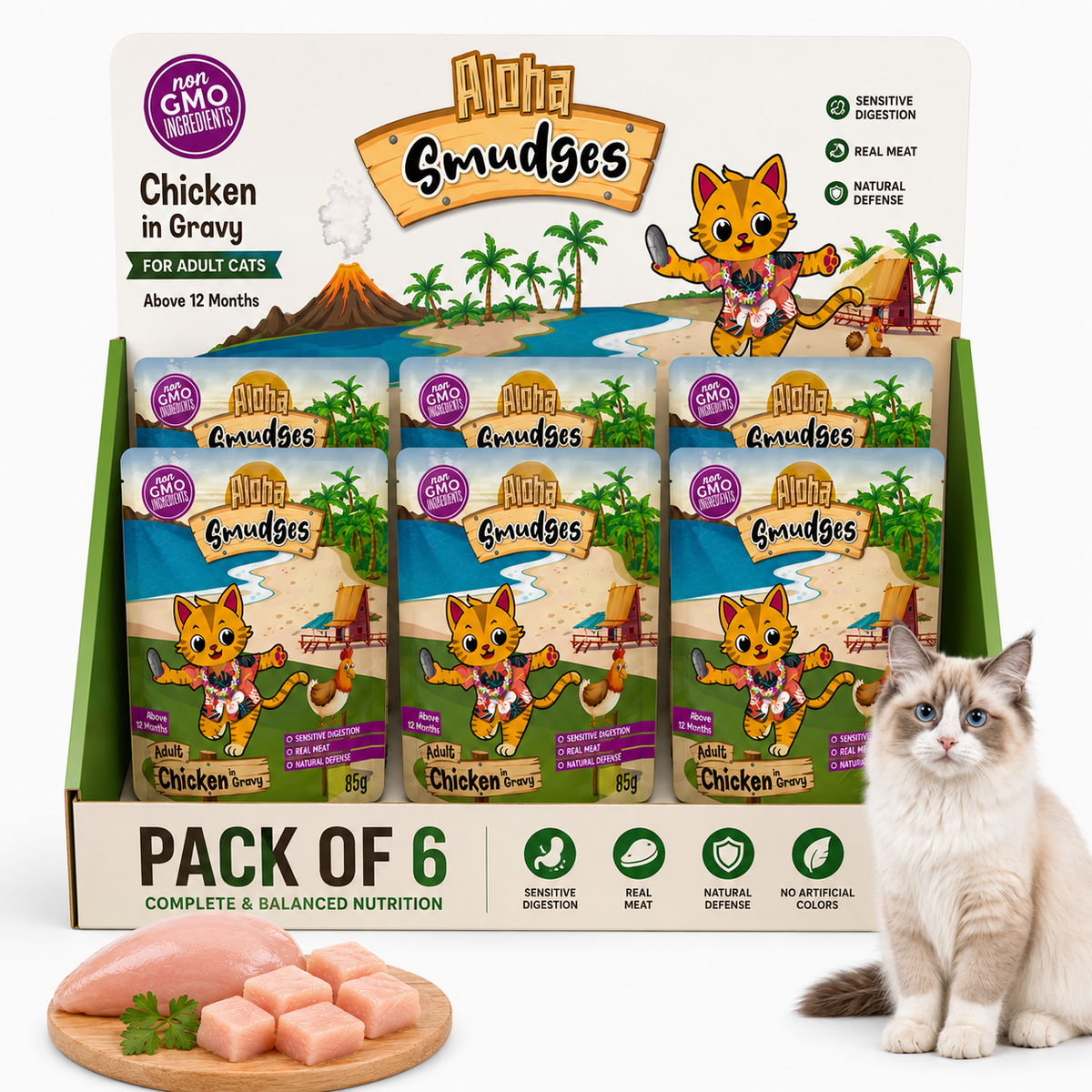 Aloha Smudges Chicken Adult Cat Wet Food in Gravy 85g Pouch