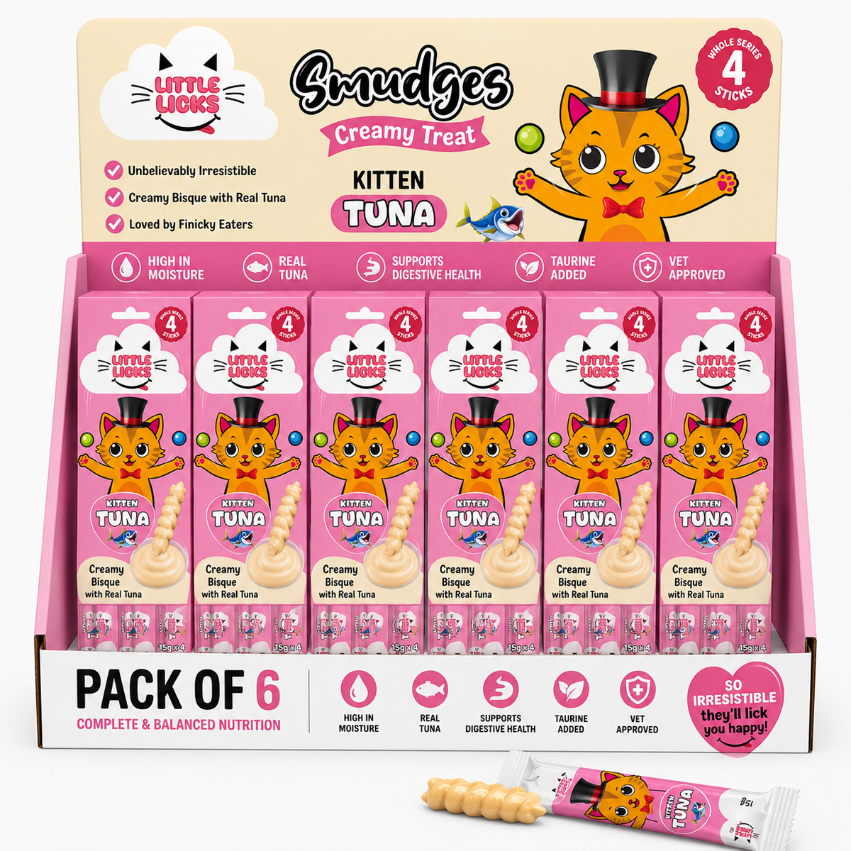 Smudges Little Licks Tuna Creamy Bisque Treats for Kitten Cat 4 x 15g