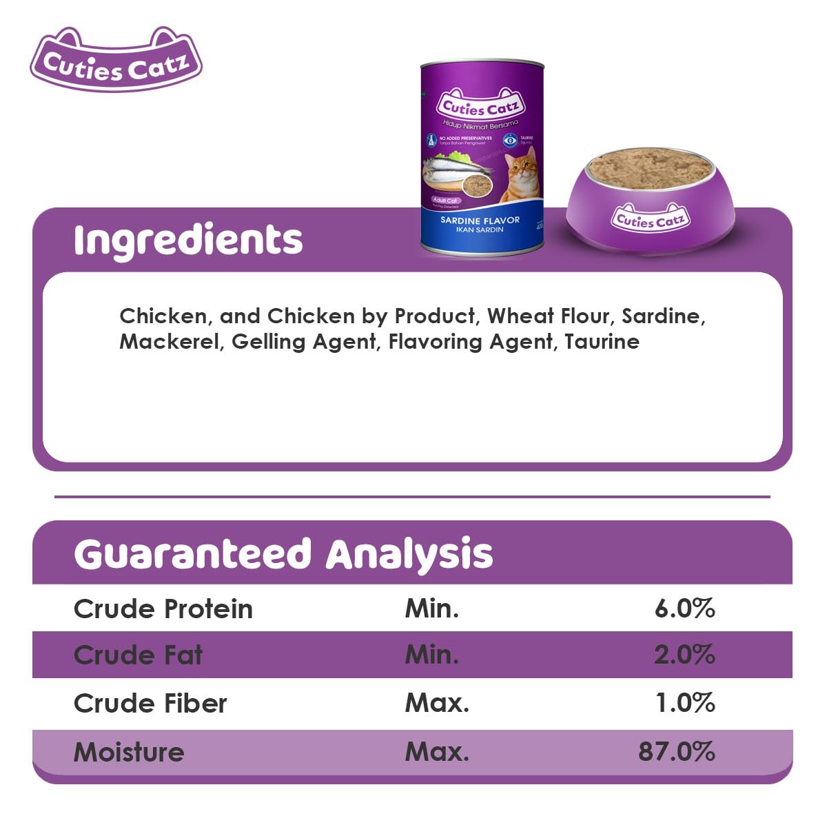 Cutie Catz Sardine Flavour Wet Cat Food Can 400g