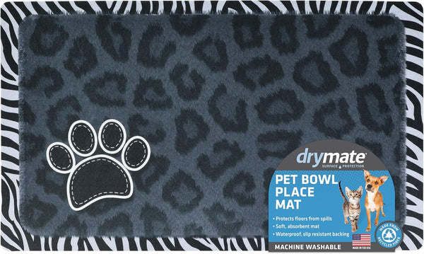 Drymate Pet Placemat – Black Leopard / Zebra Border (12 x 20 Inches)