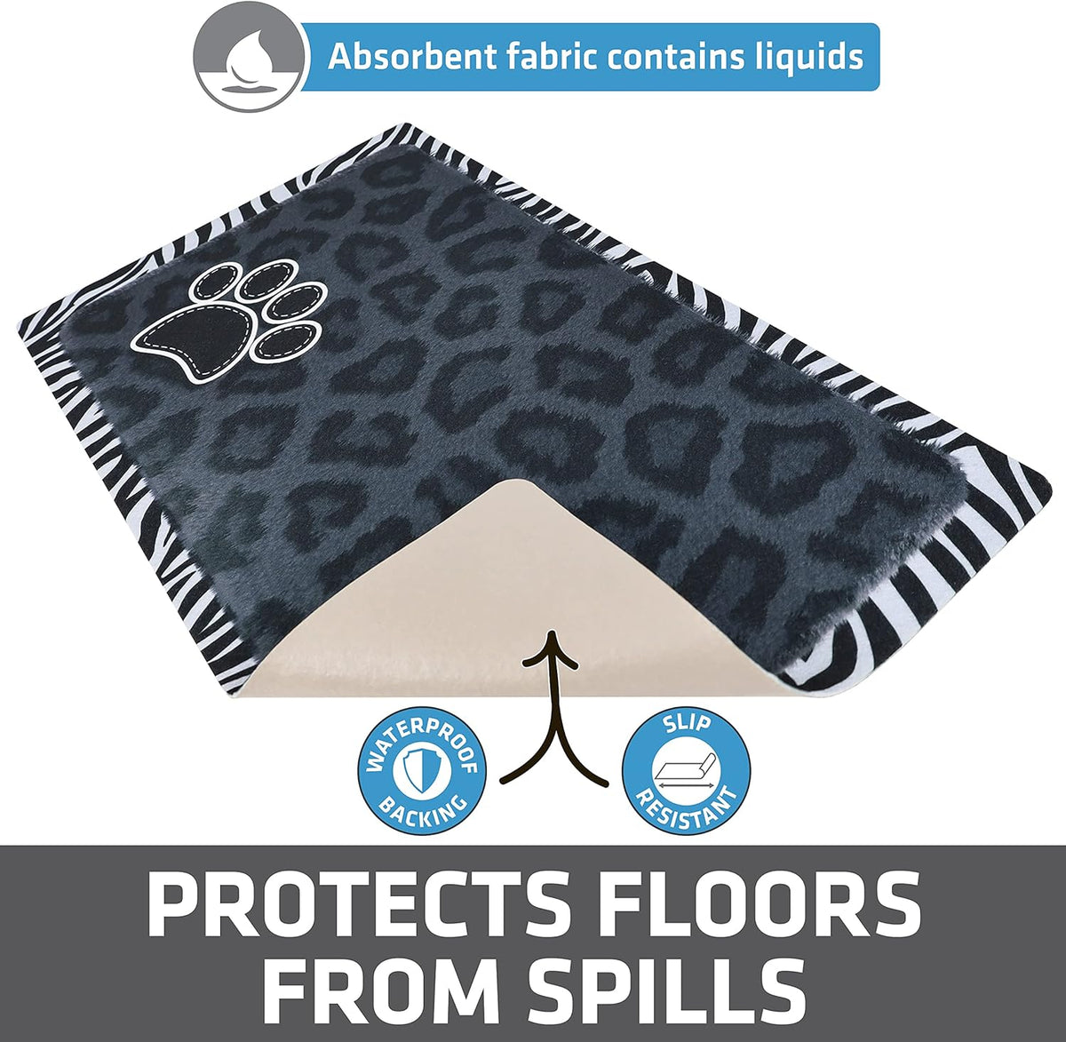 Drymate Pet Placemat – Black Leopard / Zebra Border (12 x 20 Inches)