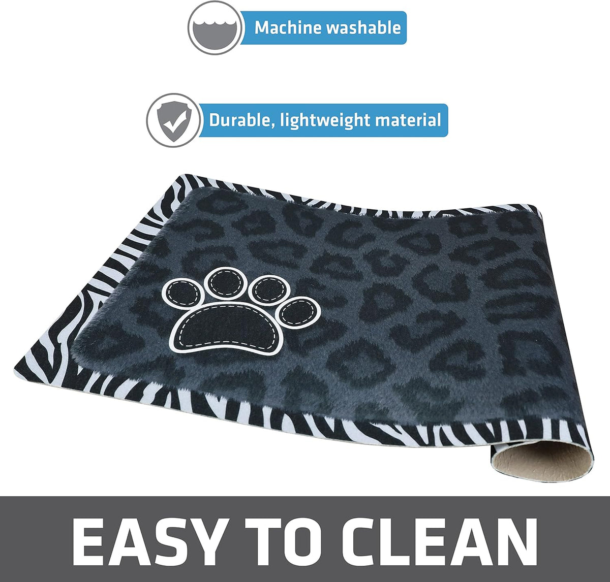 Drymate Pet Placemat – Black Leopard / Zebra Border (12 x 20 Inches)