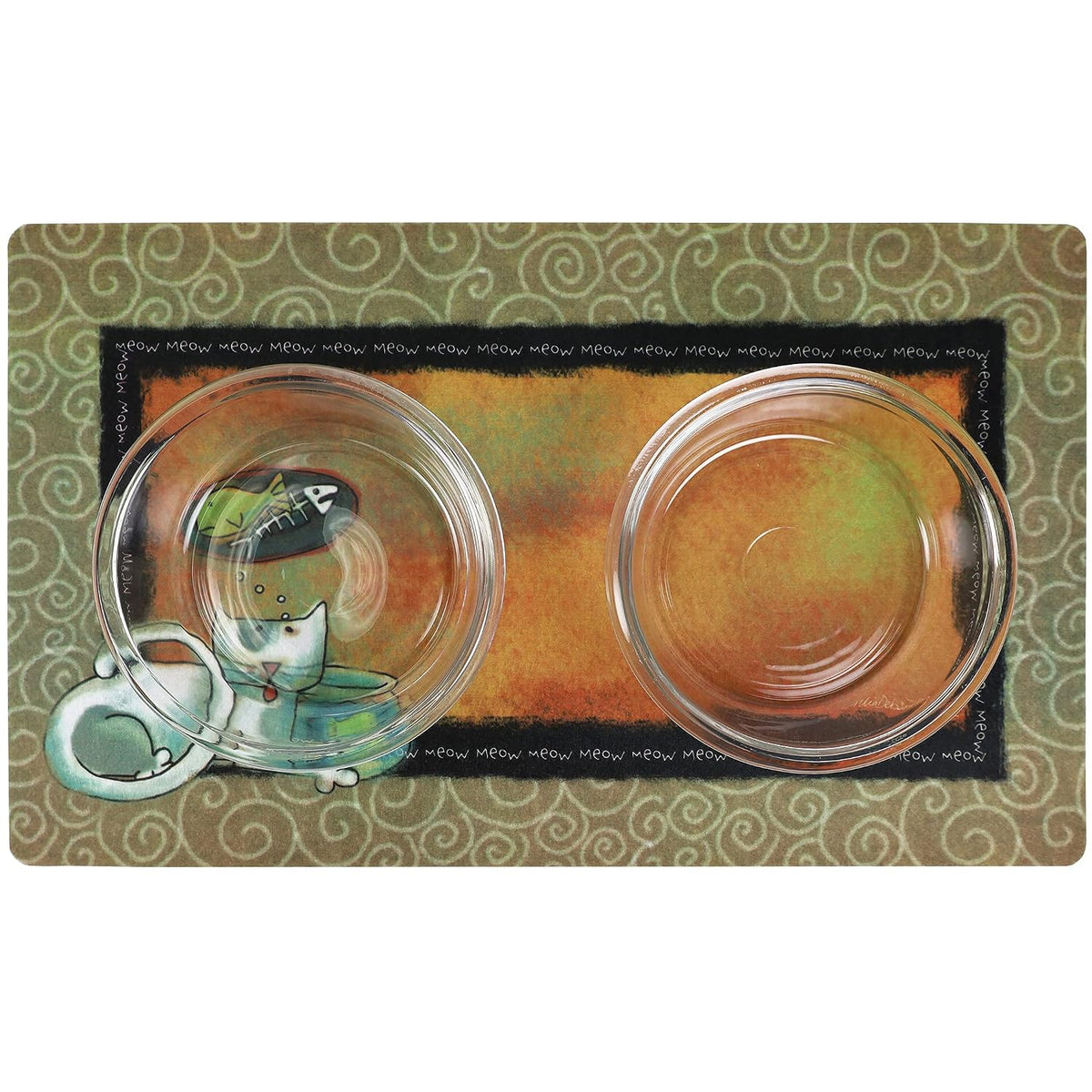 Drymate Cat Placemat – Tan Swirl Fish Kitty (12 x 20 Inches)