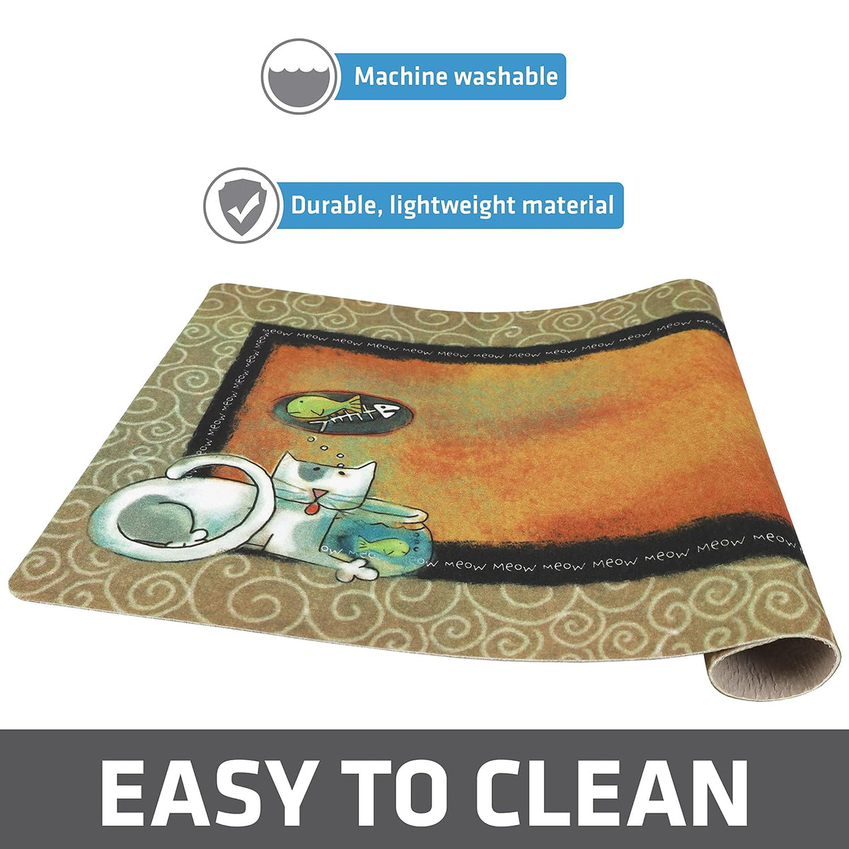 Drymate Cat Placemat – Tan Swirl Fish Kitty (12 x 20 Inches)