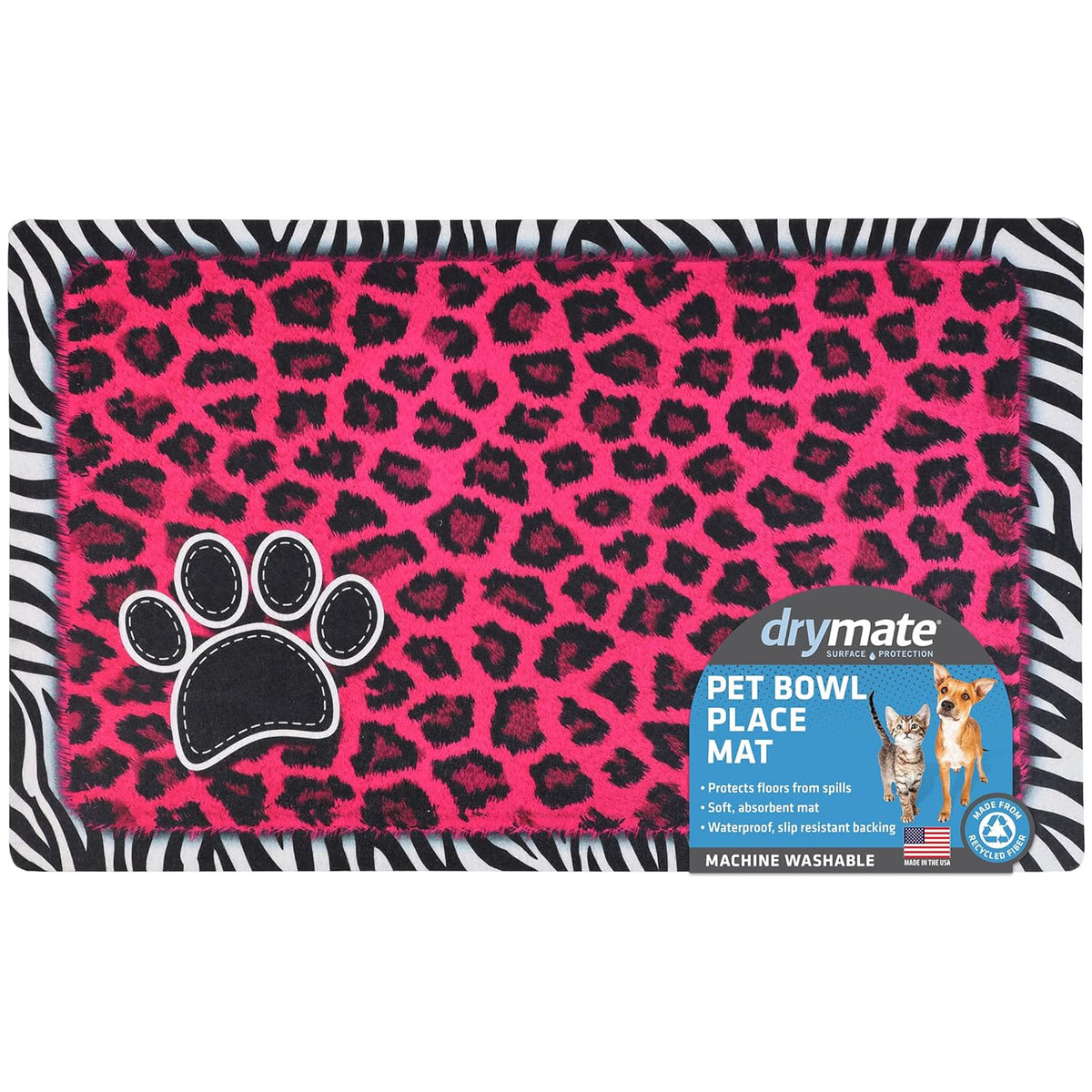 Drymate Pet Placemat – Pink Leopard / Zebra Border (12 x 20 Inches)