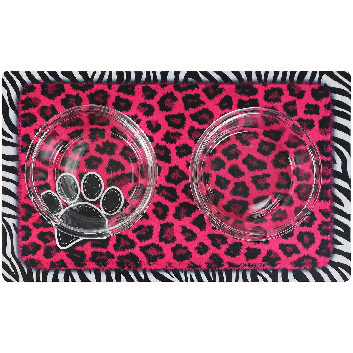 Drymate Pet Placemat – Pink Leopard / Zebra Border (12 x 20 Inches)